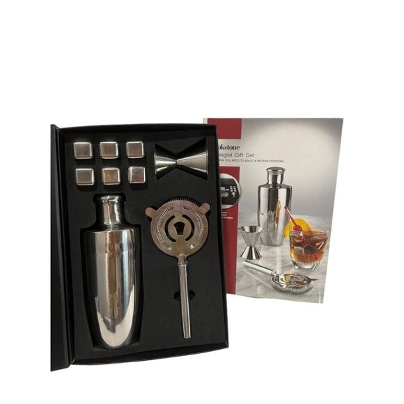 Brookstone Mixologist Gift Set Shaker Strainer Jigger Chillers Stainless Steel N